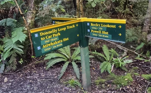 Directional signpost at one of the the Donnelly Flat Loop Walk junctions.