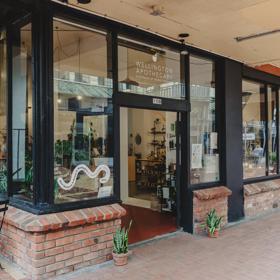 The storefront of Wellington Apothecary, a health and wellness store located on Cuba Street in Te Aro, Wellington.