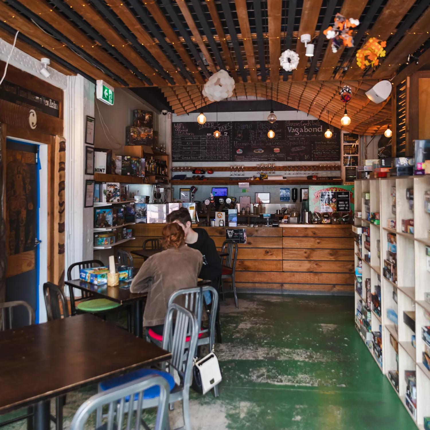 The interior of Counter Culture, a boardgame café and bar located on Victoria Street in Te Aro, Wellington.