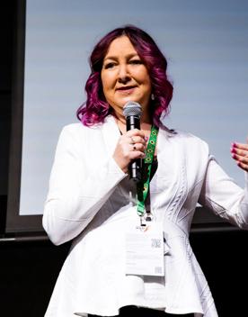 New Zealand Game Developers Association executive director Joy Keene speaks to the audience.