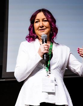 New Zealand Game Developers Association executive director Joy Keene speaks to the audience.
