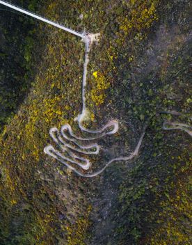 An aerial view of the trail at Mākara Peak Mountain Bike Park, set in 250 hectares of dense native bush located 7km from Wellington Central.