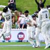 New Zealand wicketkeeper Tom Blundell celebrates after taking a catch to dismiss Ben Duckett of England during a test match.