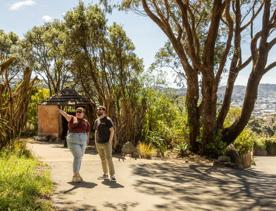 Two people at the Wellington Zoo on a sunny summer's day.