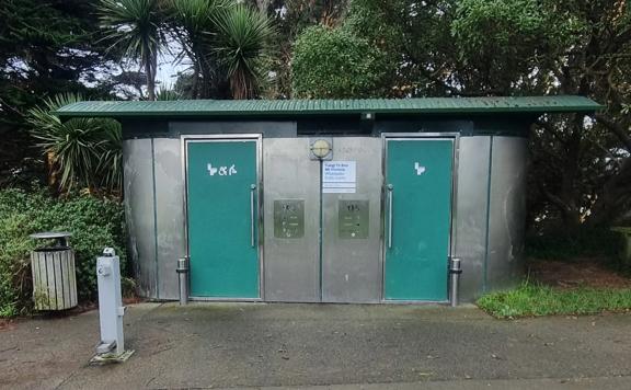 Metal public toilet building on Alexandra Road.