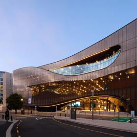 The screen location of Tākina, the large convention centre with unique designs and large open industrial feeling spaces.