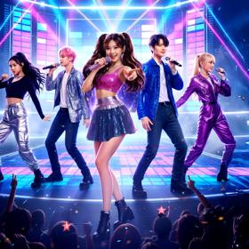 A digital illustration of K-pop performers taking the stage for K-POP Live at St James Theatre in Wellington.