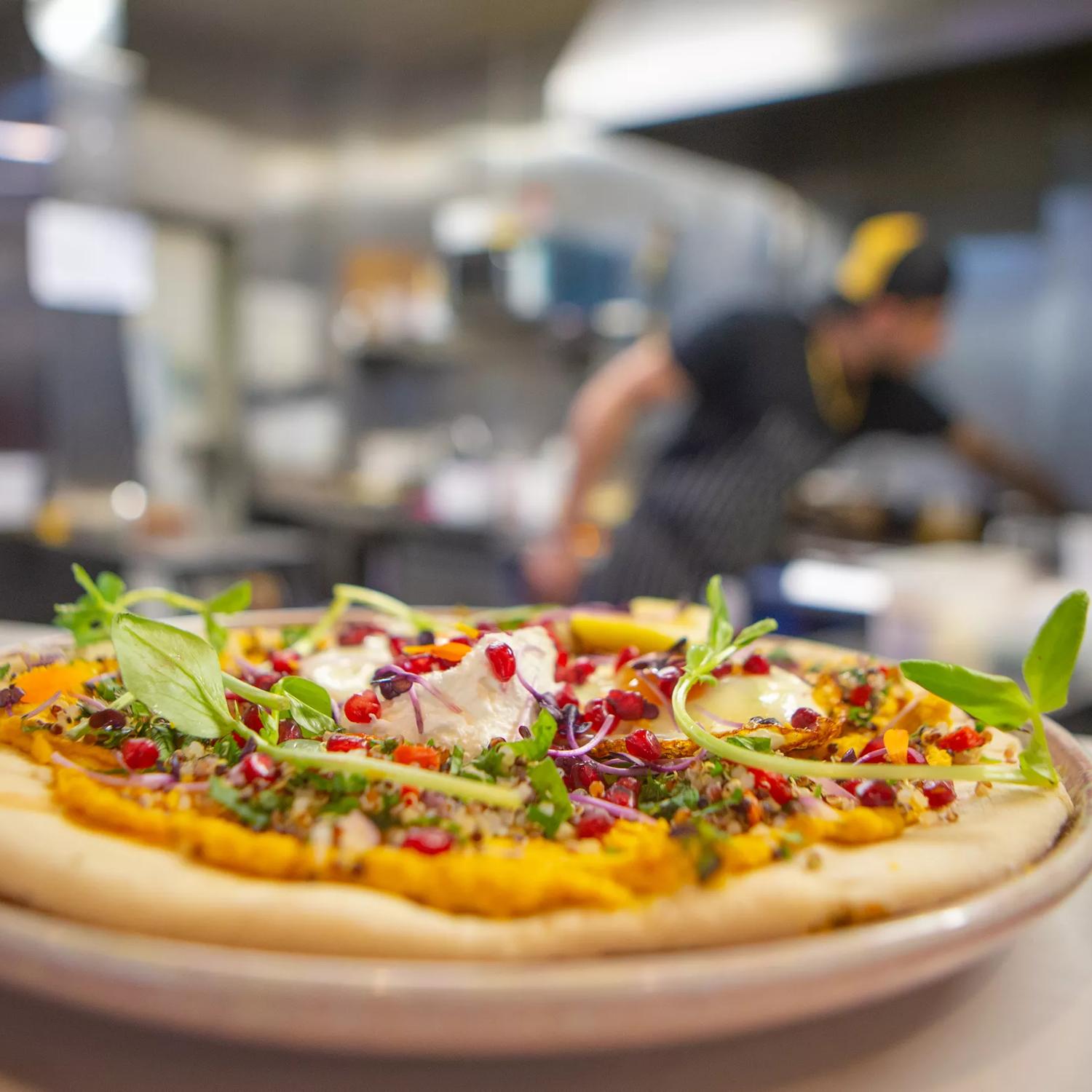 A pizza dish served at Long beach.