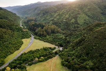 A birdseye view of Gums Loop hiking train in Wainuiomata Park, New Zeland.
