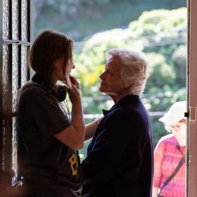 Lisa Harrow and Chelsie Preston Crayford on the set of the feature film Caterpillar.