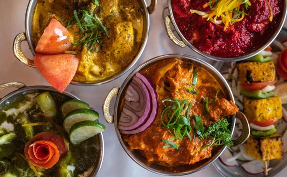 Close up of meals served at Geat India, with vibrant colours.