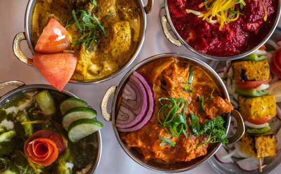 Close up of meals served at Geat India, with vibrant colours.