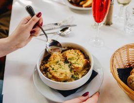 French onion soup at Le Bouillon Bel Air.