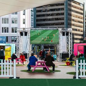 People watching USA vs Netherlands at the FIFA Women's World Cup 2023 Fan Festival next to TSB Arena.