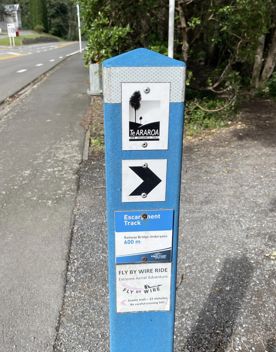 Blue track marker for the Escarpment Trail.