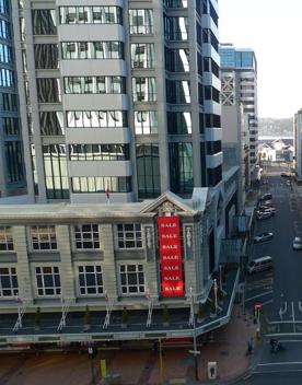 High view of buildings along Lambton Quay.