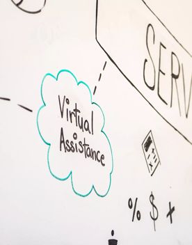 A white board with brainstorming and doodles drawn on it at Strictly Savvy, a virtual assistant company based in Upper Hutt.