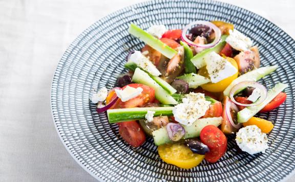 Close-up of a colourful salad from Oikos Greek restaurant.