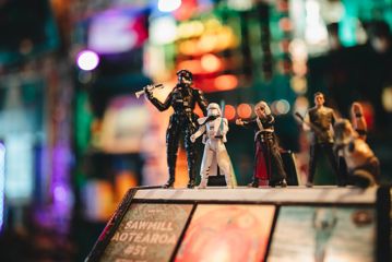 Small Star Wars figurines are set up on taps at Golding's Free Dive.