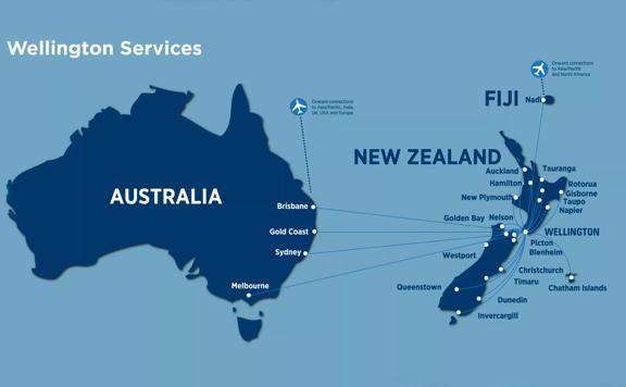 Infographic of flight paths into Wellington Airport.