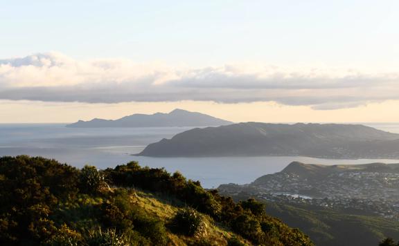 A scenic view of Porirua Harbour from  Colonial Knob Walkway on Mount Rangituhi in on a misty dawn. 