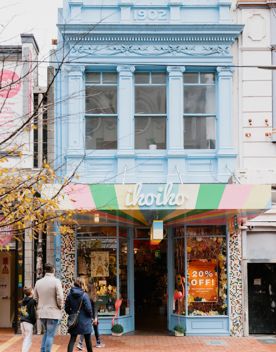 The storefront of Iko Iko, a colourful, quirky gift shop on Cuba Street in Te Aro.