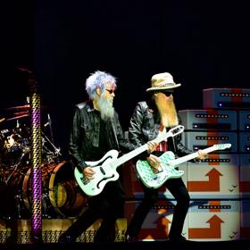 ZZ Top perform live on stage.