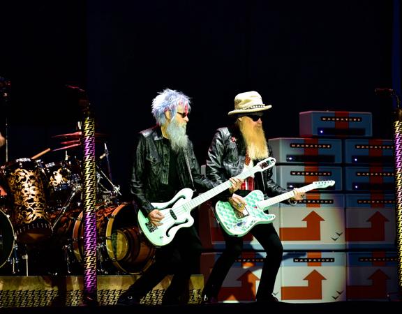 ZZ Top perform live on stage.