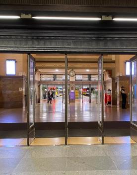 Exterior doors of Wellington train station.