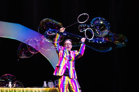 The Bubble Spectacular performance, where Dr Hubble conjures up a fun-filled, bubbly world.