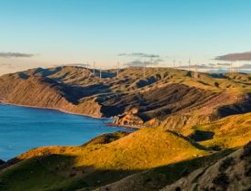 The screen location of West Wind Farm and Mākara Bunker at sunset, with 360 views of Wellington and the wind farm, as well as the historic fort Opau.