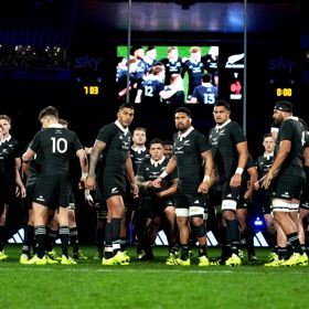 The All Blacks players before the All Blacks v France Lipovitan-D July Series in Wellington