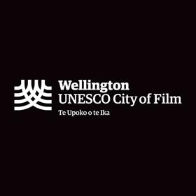 The Wellington UNESCO City of Film logo in white on a black background. 