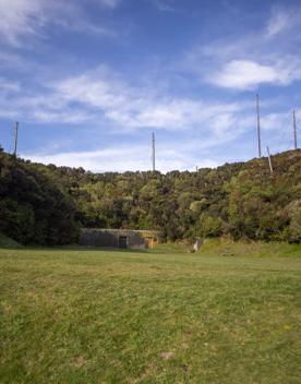 The Wrights Hill Fortress screen location, located in Karori overlooking Wellington from an old gun emplacement. The location includes historic monuments, underground landmarks, and tunnels.