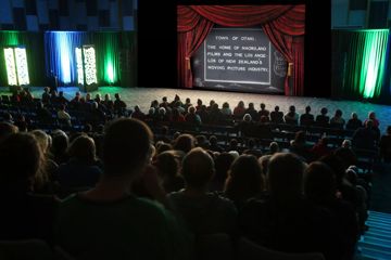 An audience sits in a dark auditorium at the Māoriland Film Festival in Ōtaki, Kāpiti Coast.