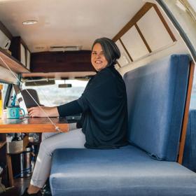 Bianca Grizhar Working remotely for Raygun from their van.