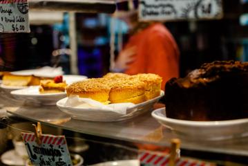 Cabinet food behind the glass in Fidel's.