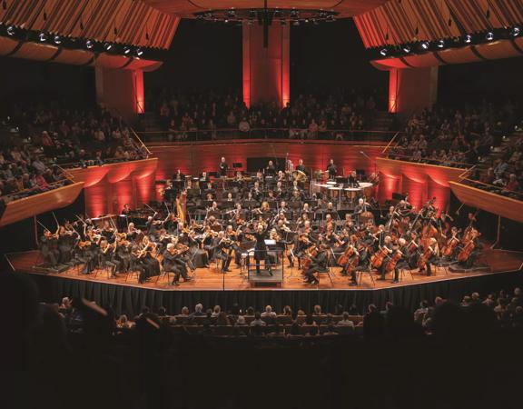 The New Zealand Symphony Orchestra performing at the Michael Fowler Centre in Wellington, New Zealand.