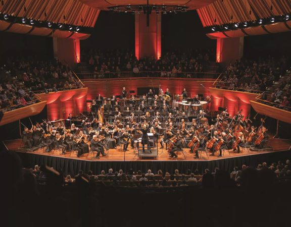 The New Zealand Symphony Orchestra performing at the Michael Fowler Centre in Wellington, New Zealand.