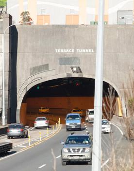 Terrace Tunnel is a 460-metre-long tunnel has three lanes (two northbound and one southbound). It is the gateway to Wellington, as it connects State Highway 1 and the Inner City Bypass.