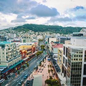 View of Courtenay place from Dirty Little Secret rooftop bar.