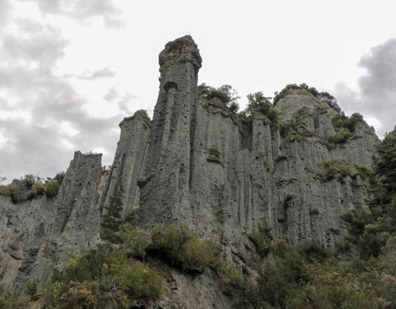The unusual rock formations of the Putangirua Pinnacles in the Wairarapa region.