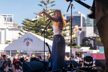 A singer performs on stage at the Jim Beam Homegrown music festival.