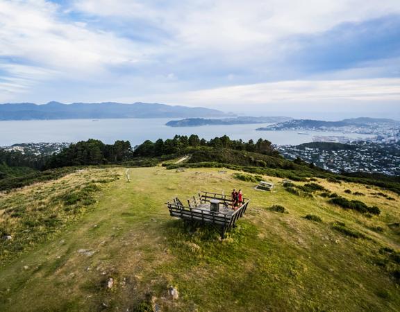 The view over the Wellington Harbour and city from Mount Kaukau/ Tarikākā on the Skyline Walkway.