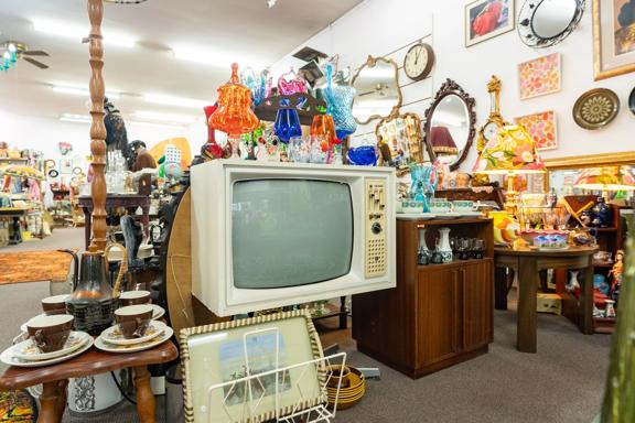 Colourful antiques adorn the interior of Take Me Back, Upper Hutt.