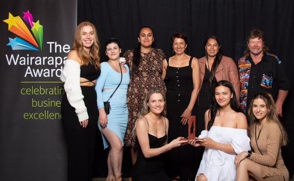 Shelley Rutene and her whānau accepting the Pakihi Māori Award at last year’s Wairarapa Business Awards.