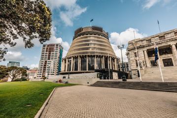 The Executive Wing of New Zealand Parliament Buildings,  commonly known as The Beehive.