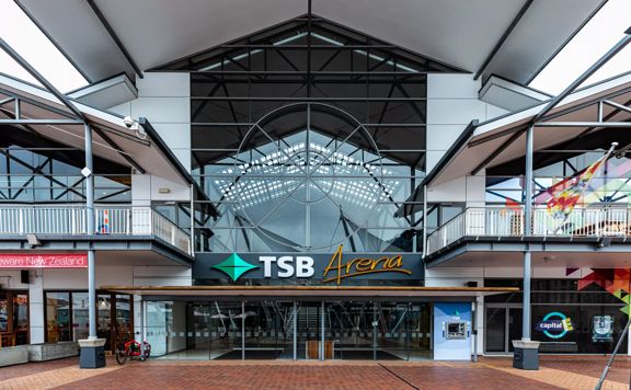 Outside TSB Arena, Wellington's biggest indoor venue.