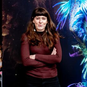 Megan dunn at her "Mermaid" exhibition at the Adam Gallery, Victoria University, 2022.