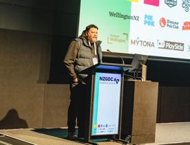 Screen Wellington head of attraction Mark Westerby speaks at the New Zealand Game Developers Conference